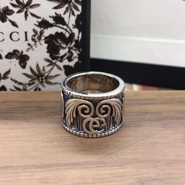 GUCCi飾品 古馳925男寬版雙G戒指 Gucci風尾花潮流食指環 搖滾抖音款  zgbq1114